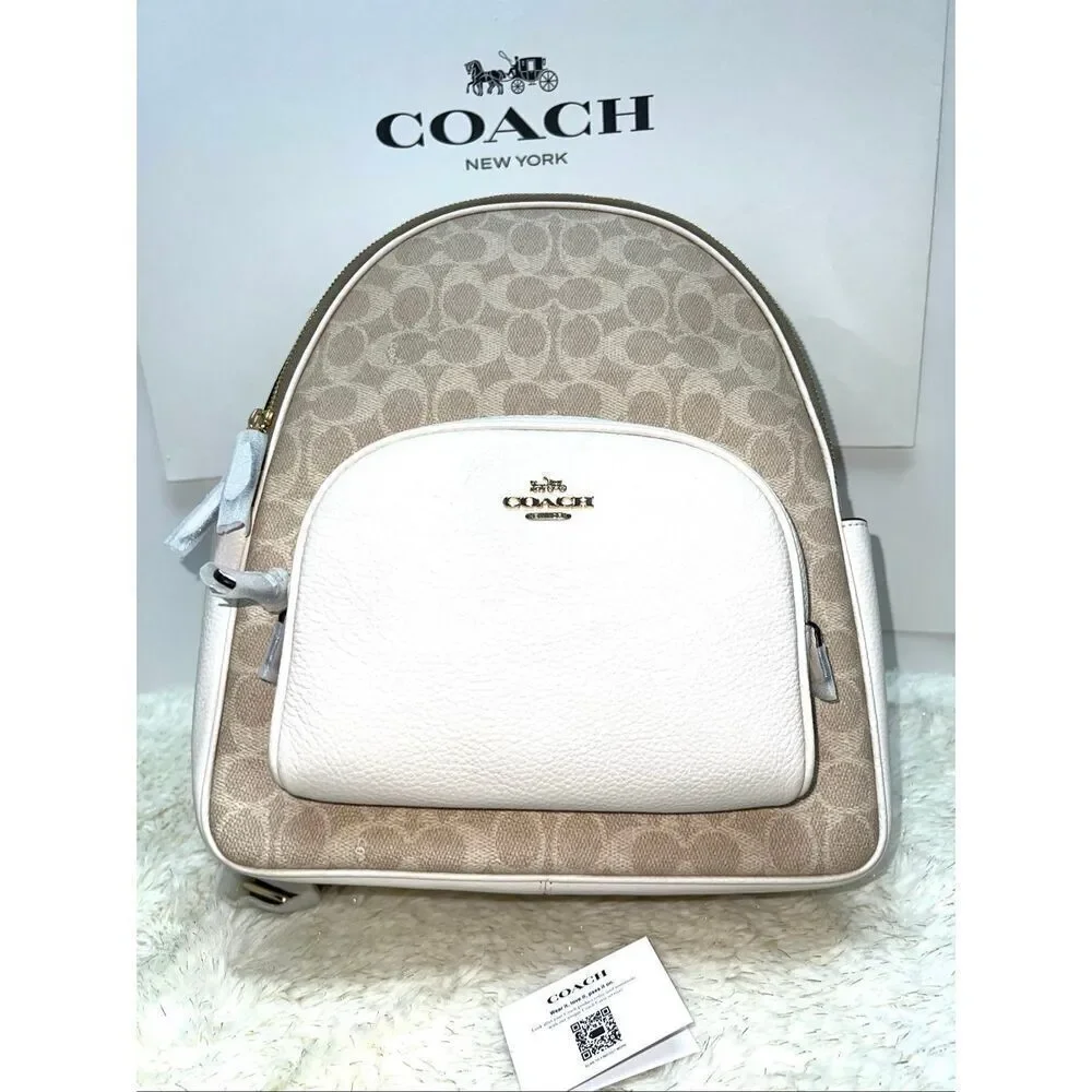 🔥🎁NWT! Coach Court Backpack in Signature Canvas Sand/Chalk CZ176 Msrp:$450.00